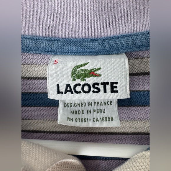 Lacoste Purple Blue White Stripes Polo Shirt L - Picture 3 of 6